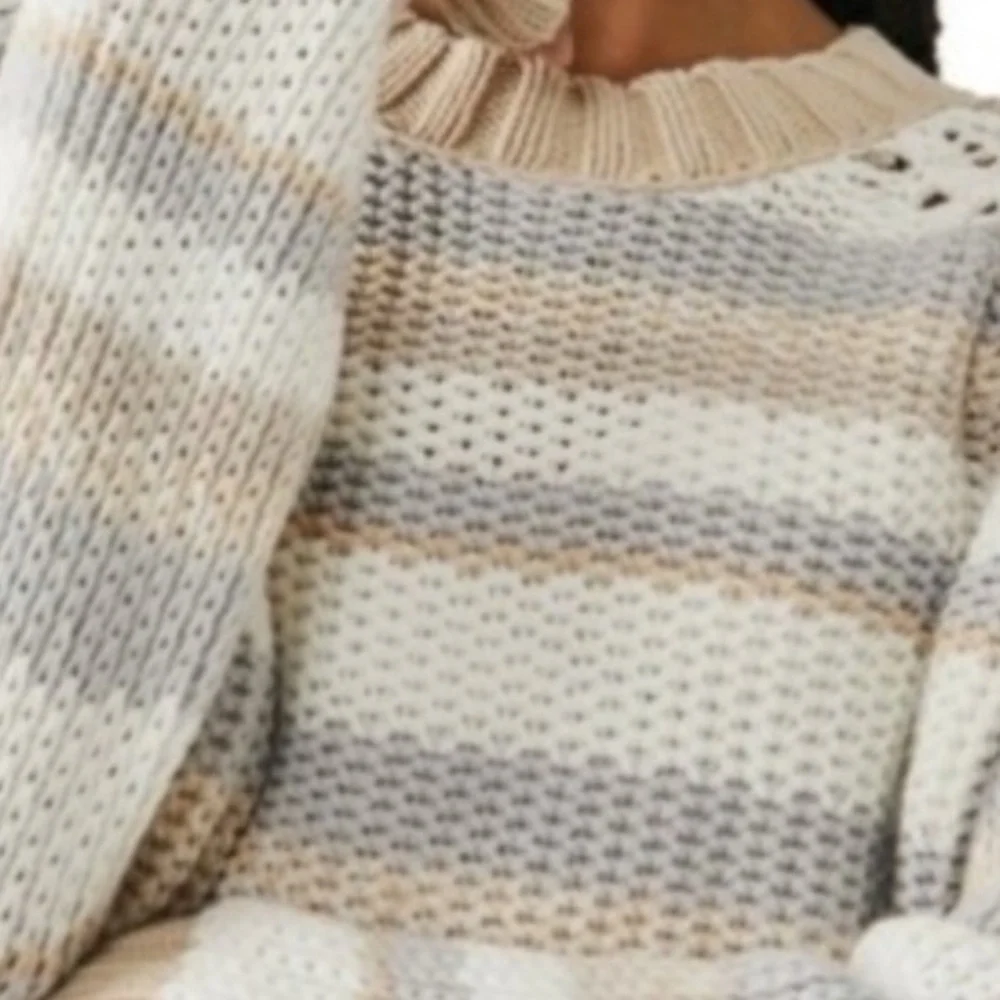 Free People Devon Cropped Sweater Gravity Combo Gray Cream Striped XS